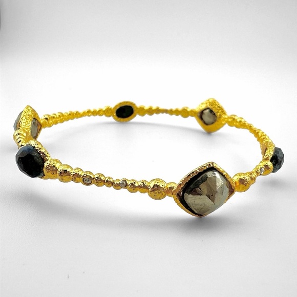 Alexis Bittar Jewelry - Alexis Bittar Unsigned Gold Bangle Bracelet with stones and crystals